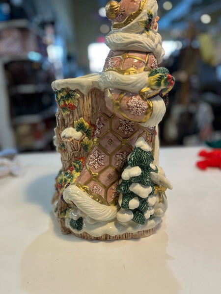 Fitz & Floyd "Pink Santa Snowy Woods" Vase