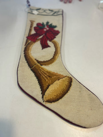 Vintage Needlepoint Horn Stocking