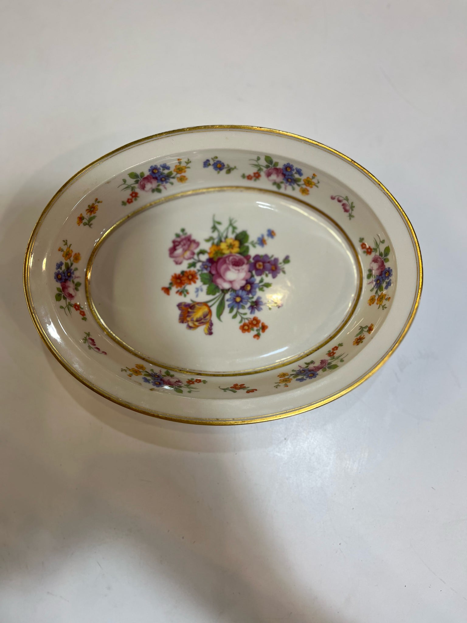 Vintage Belleek Floral Bouquet Oval Bowl