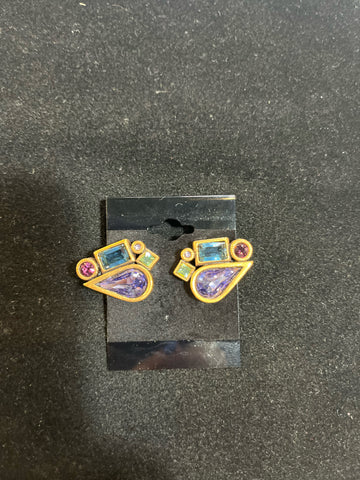 Patricia Locke Multi-color Stone Clip-On Earrings