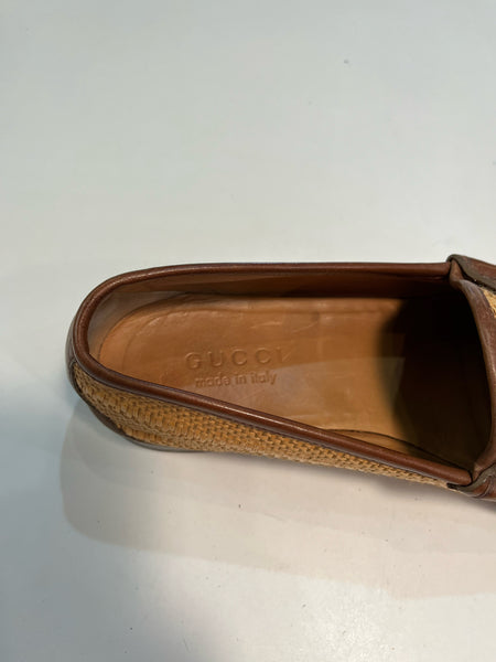 GUCCI Horsebit Raffia Loafers