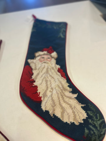 Vintage Woolen Needlepoint Santa Stocking