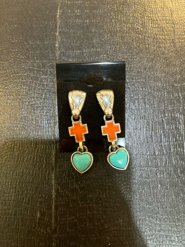 Brighton Turquoise & Orange Cross Earrings
