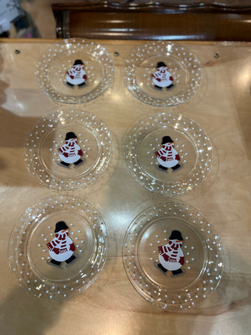 Crate&Barrel Set of 6 Snowman Plates