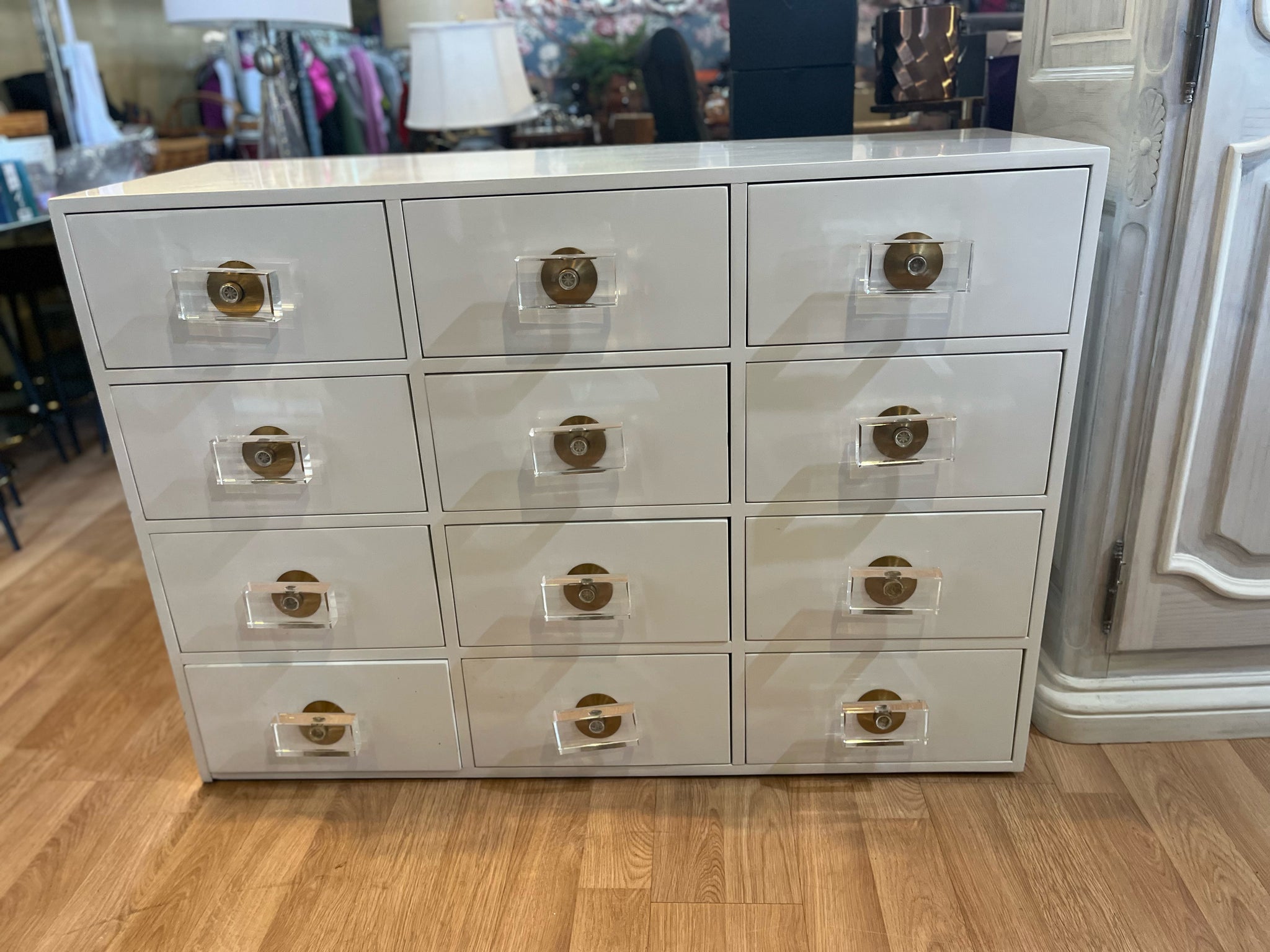 Anthropologie White Lacquered Regency 12 Drawer Dresser