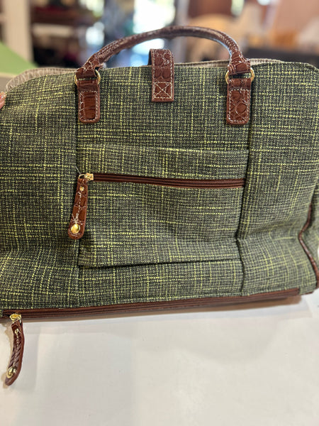 Samantha Brown Green Tweed Travel Bag