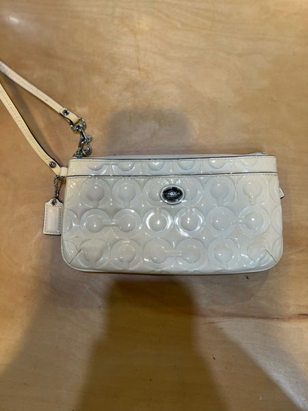 Coach Ivory Patent Leather Signature Wristlet