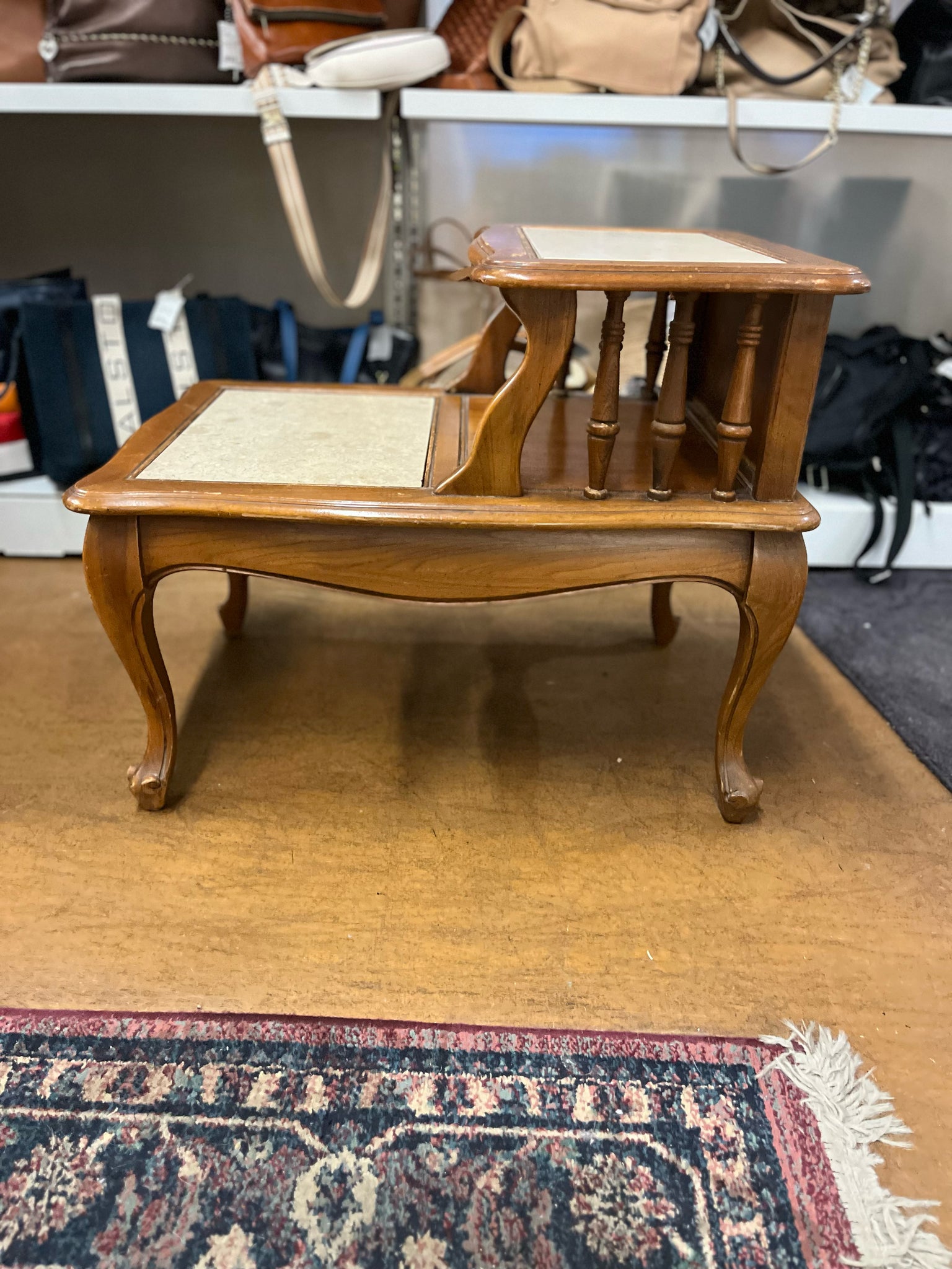 MCM Stone Top Tier End Table