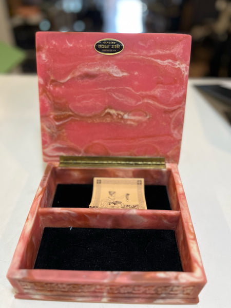 Pink Incolay Stone Jewelry Box