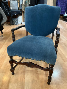 Carved Black Frame & Blue Velvet Accent Chair