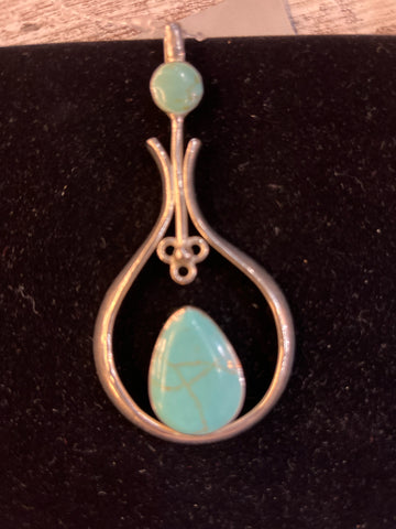Large Turquoise & Sterling Silver Pendant Charm