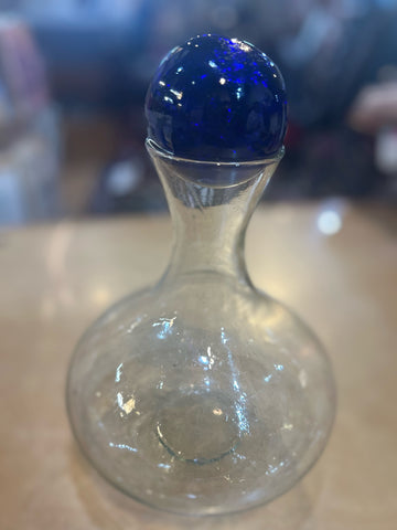 Crate&Barrel Clear and Blue Glass Decanter