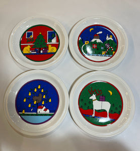 Set of 4 Houze Christmas Plates