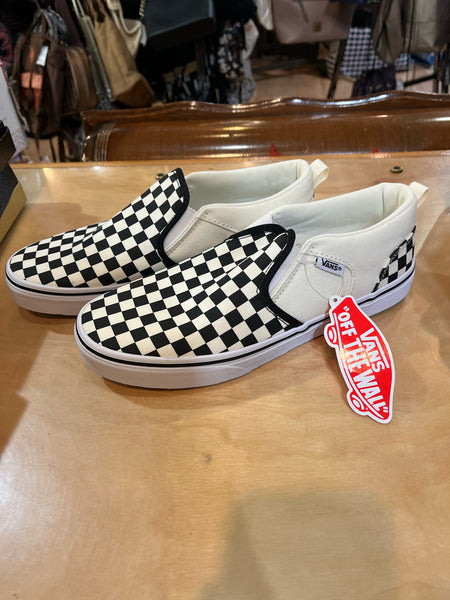 Vans White & Black Checker Print Slip-on Shoes