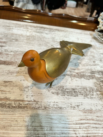 Vintage Wood & Brass Bird Figurine