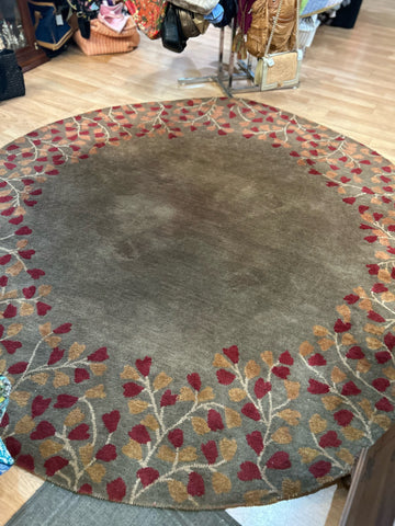 8’ Round Brown Foral Rug