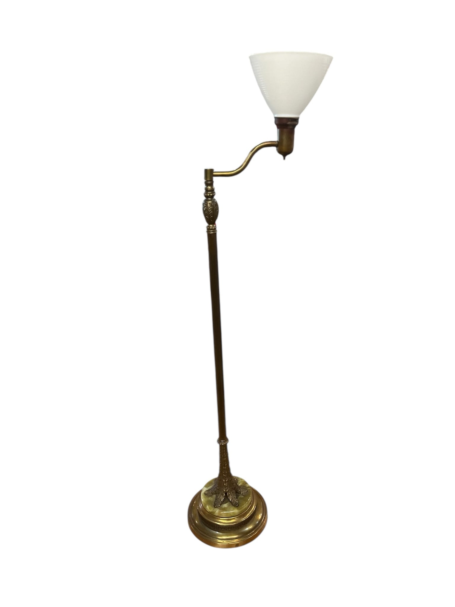 Brass Torchiere & Milk Glass Shade Floor Lamp