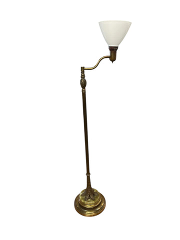 Brass Torchiere & Milk Glass Shade Floor Lamp