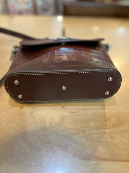 Vintage Dooney & Bourke Brown Croc Embossed Crossbody Handbag