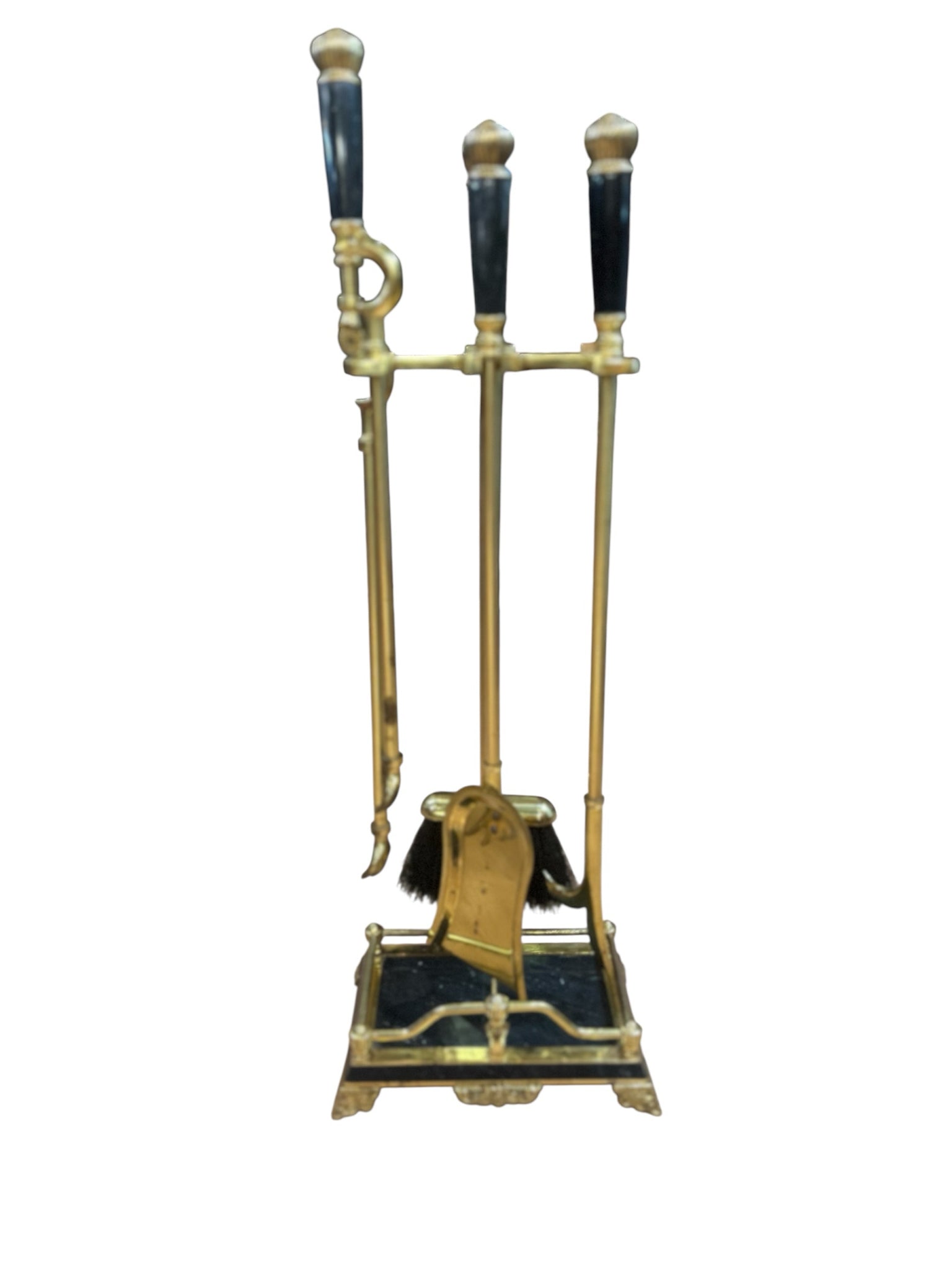 Mid-Century French Empire Brass & Black Marble Fireplace Set