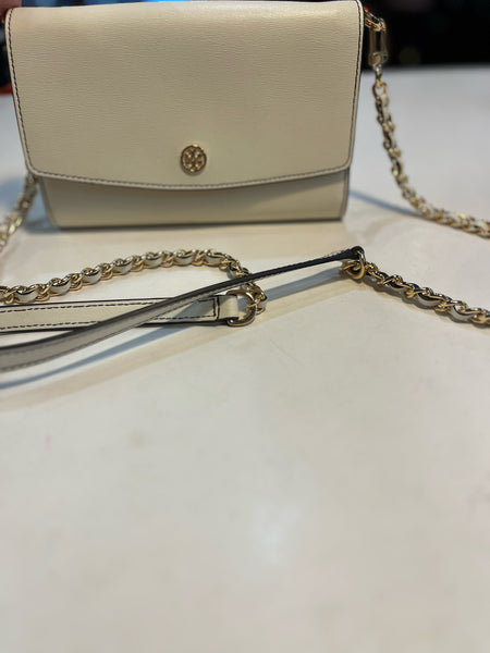 Tory Burch White & Gold Chain Crossbody