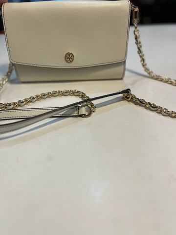 Tory Burch White & Gold Chain Crossbody