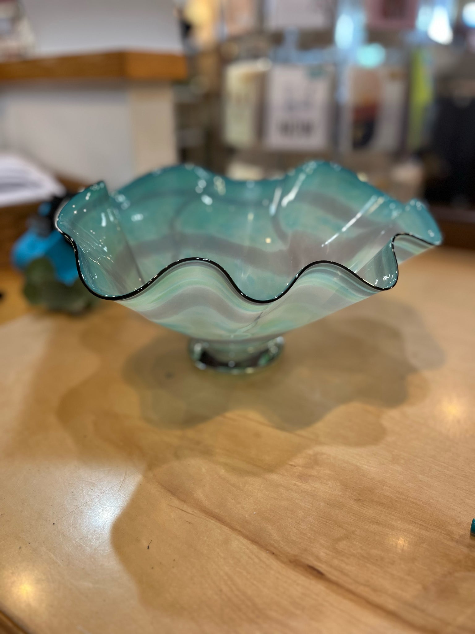Vintage Hand Blown Blue Glass Bowl