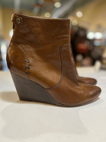 Frye Brown “Regina Wedge” Ankle Boots