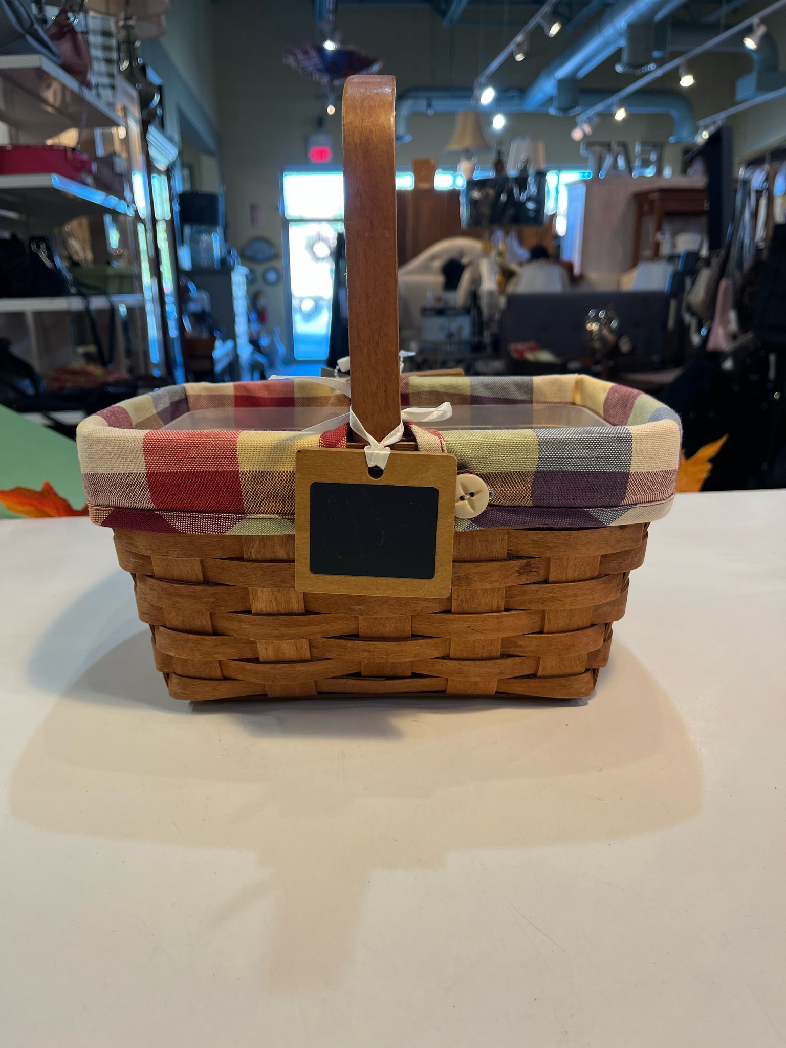 Longaberger Plaid Lining  & Handled w/ Divider Basket
