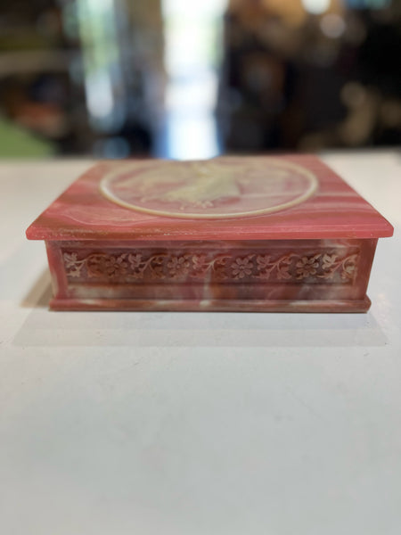 Pink Incolay Stone Jewelry Box