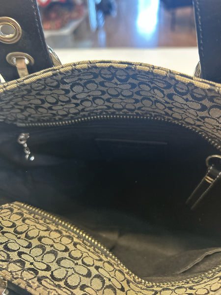 Coach Black "soho Signature Jacquard Leather Trim Shoulder" Handbag