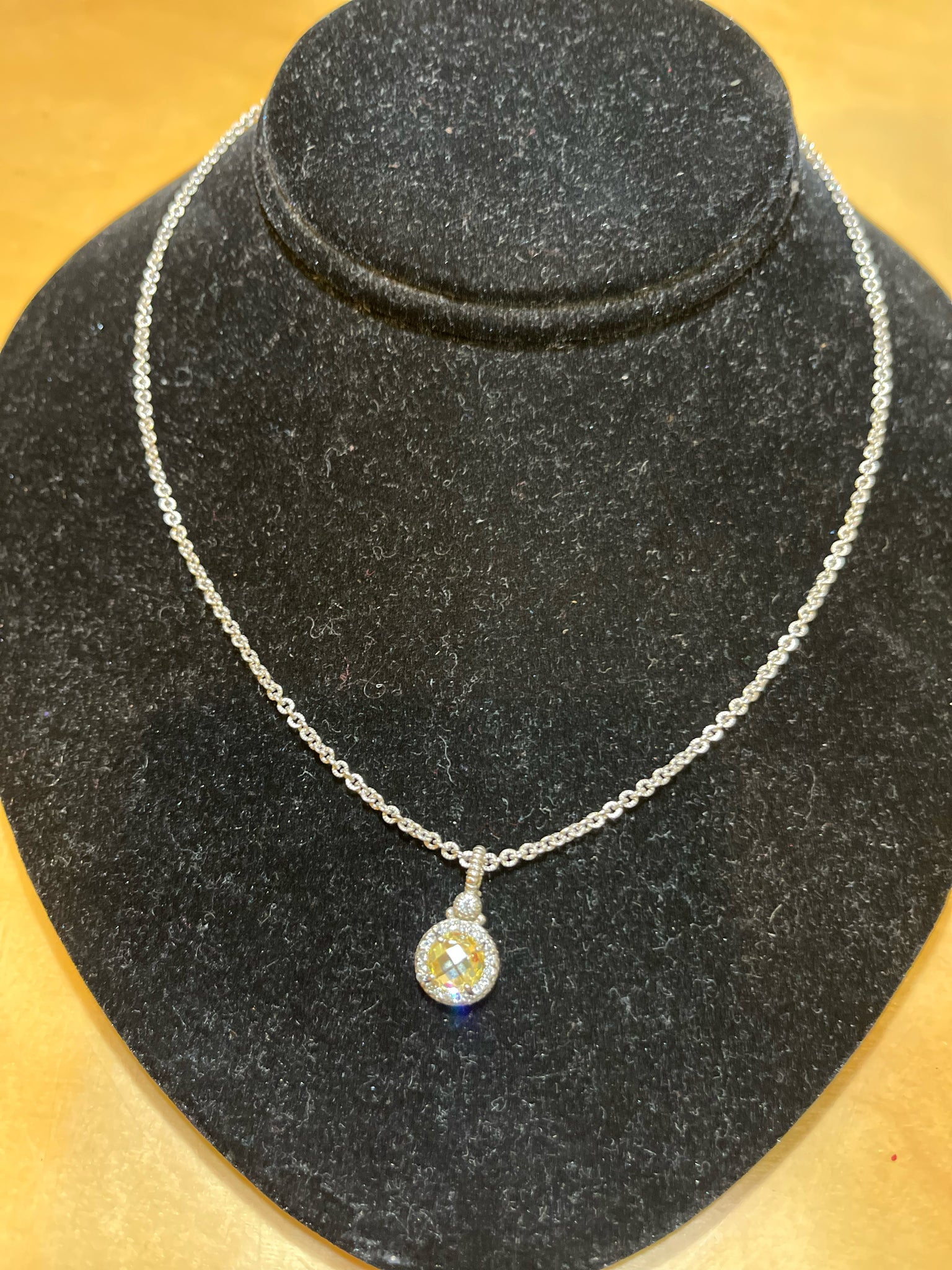 Judith Ripka “Le Petite Canary Quartz & White Sapphire Pendant” Necklace