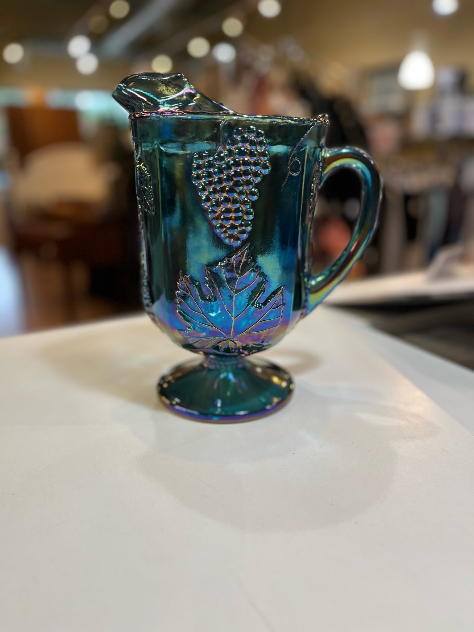 Vintage Blue Carnival Glass Pitcher