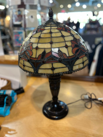 Vintage Brown Stained Glass Tiffany Style Lamp