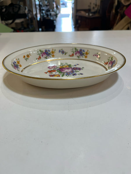 Vintage Belleek Floral Bouquet Oval Bowl
