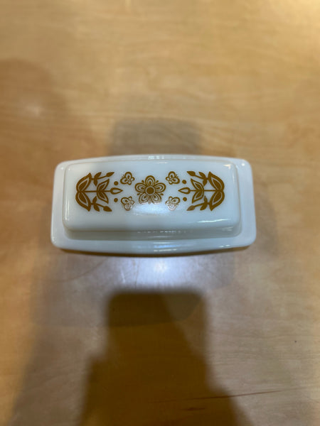 Pyrex White & Gold Butter Dish
