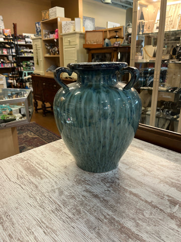 Blue Ceramic 3 Handle Vase