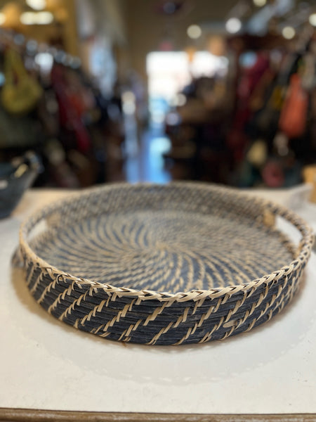 Round Blue & Cream Woven Tray