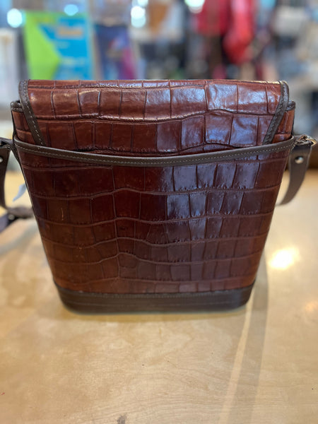 Vintage Dooney & Bourke Brown Croc Embossed Crossbody Handbag