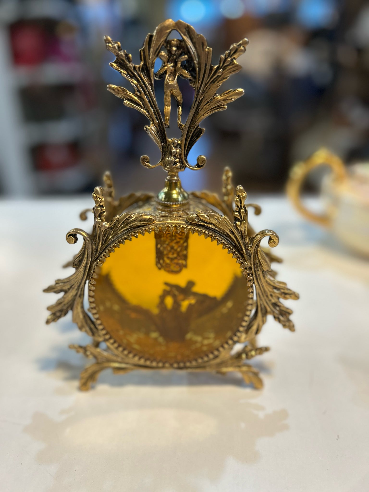 Vintage Ormolu Amber Glass Vanity Perfume Bottle