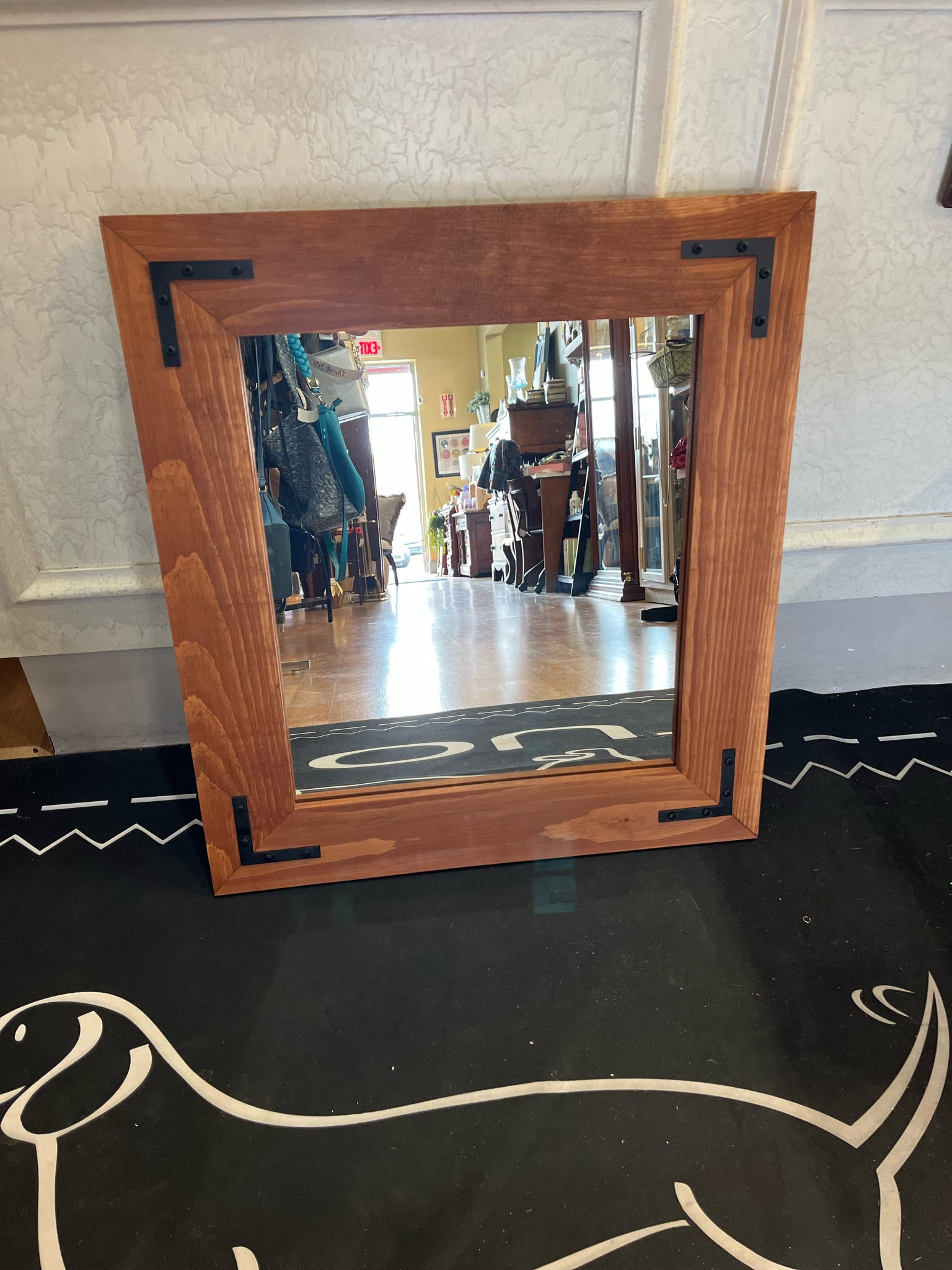 Red Stain Rectangle Mirror