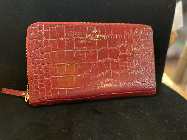 NWT Kate Spade Red Croc Leather Travel Wallet