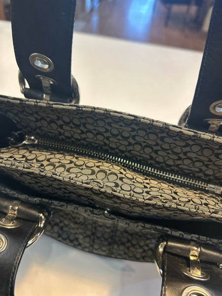 Coach Black "soho Signature Jacquard Leather Trim Shoulder" Handbag