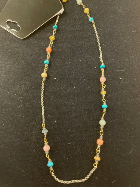 Blue Yellow and Pink Beaded Necklace