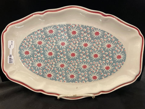 Lou Siebert Platter with Red Trim and White Flowers with Red Center