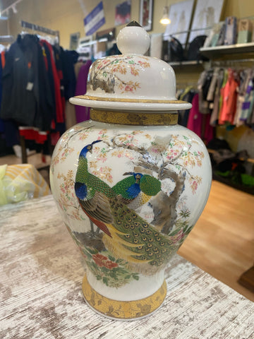 Vintage Japan Porcelain Peacock Urn