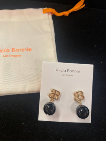 Alicia Bonnie "Devotion" Gold Logo Black Ball Earrings