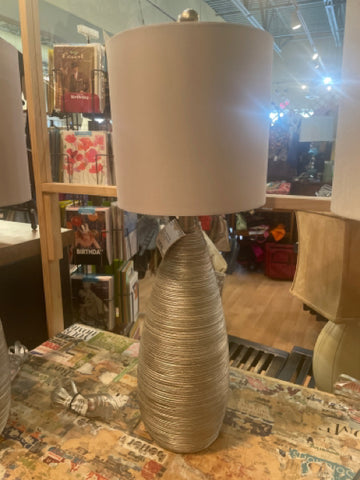 Silver Lamp with Horizontal Carved Lines