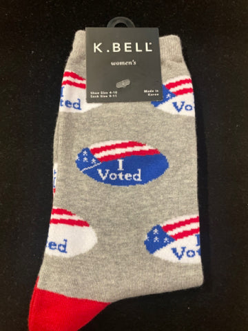 I Voted Sticker Women's Crew Size 4-10 Socks