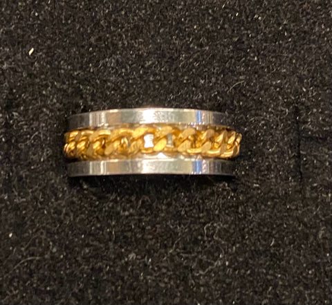 Spinner Ring - Silver with Gold Rope Size 9